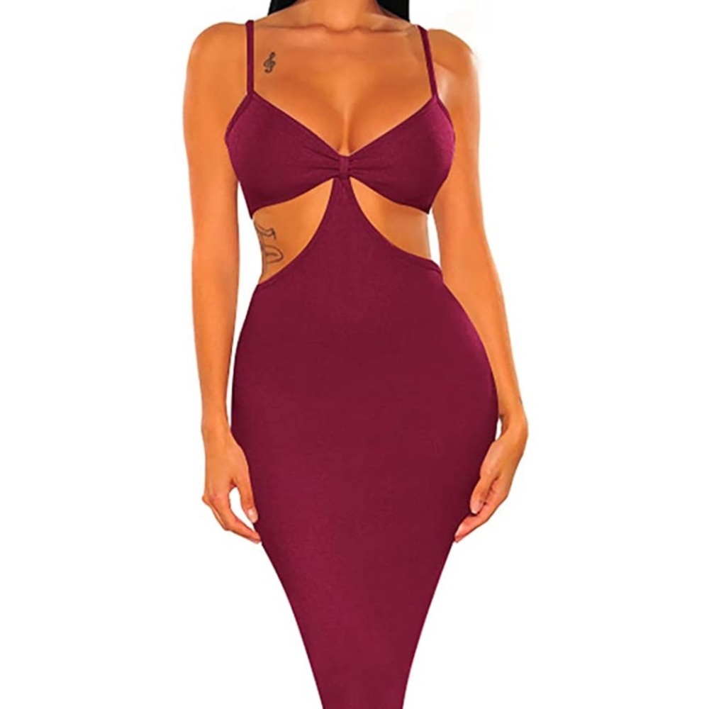 Burgundy cut out maxi dress